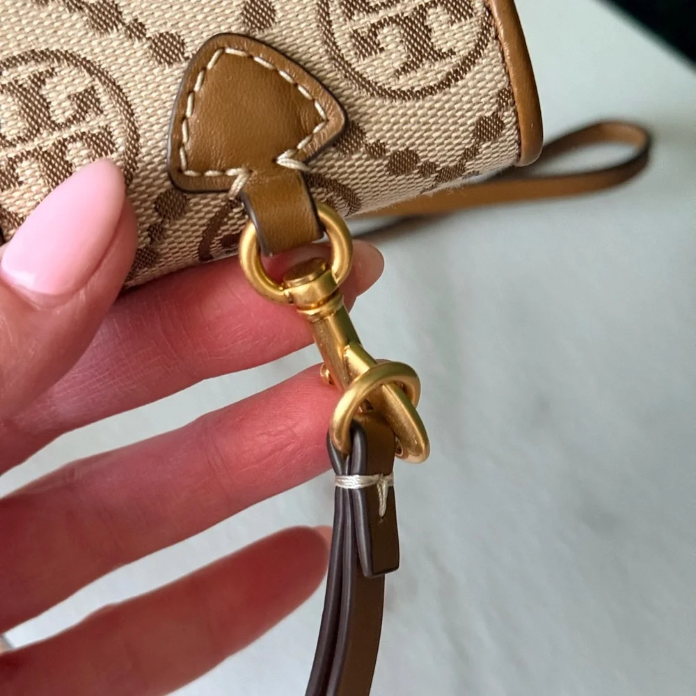 Tory Burch Tan Logo AirPod Holder Bag Charm on Strap